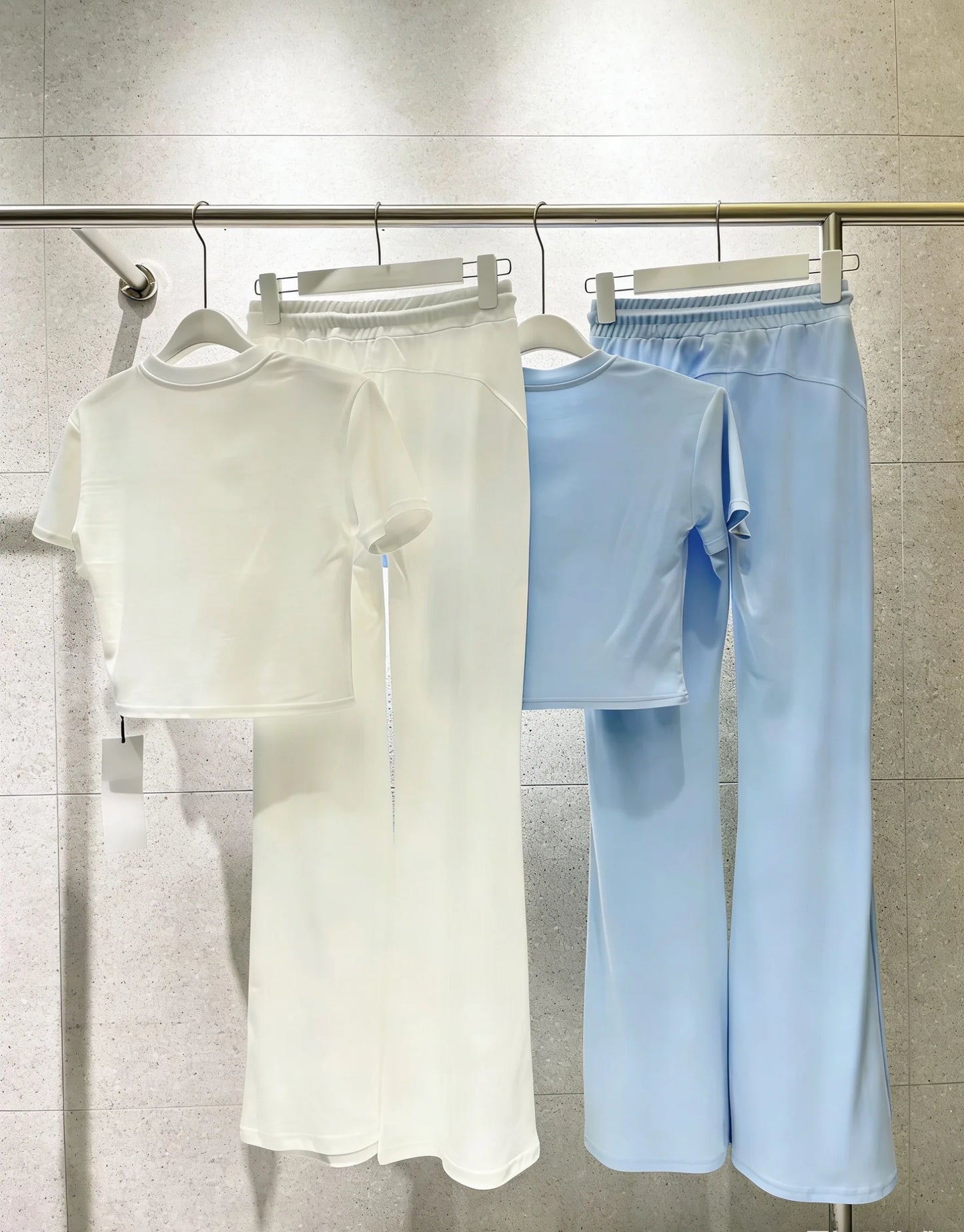 Women's Casual Slim Fit Two-Piece Set Top And Flared Pants