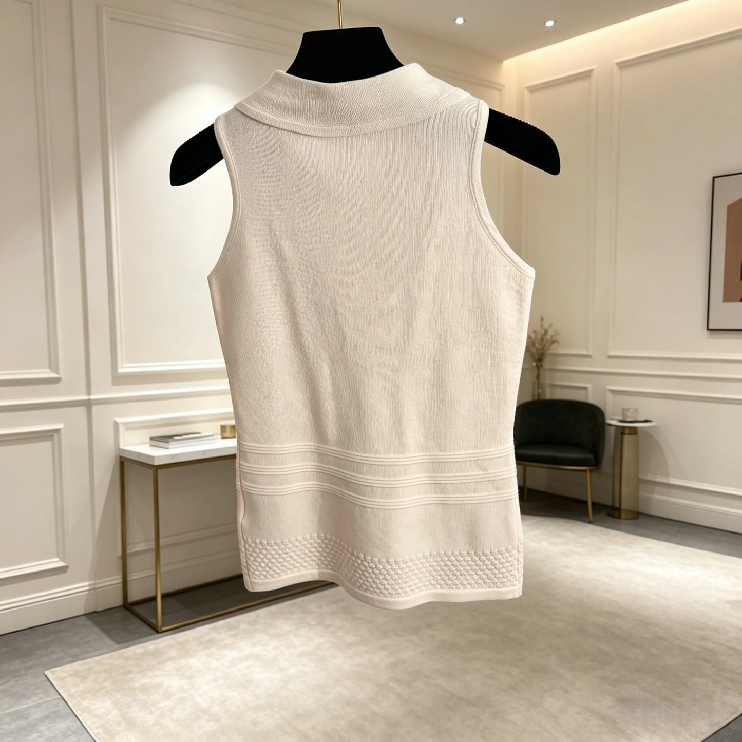 2026 Spring Summer Women's Shawl Collar Ribbed Knit Sleeveless Top ZX057