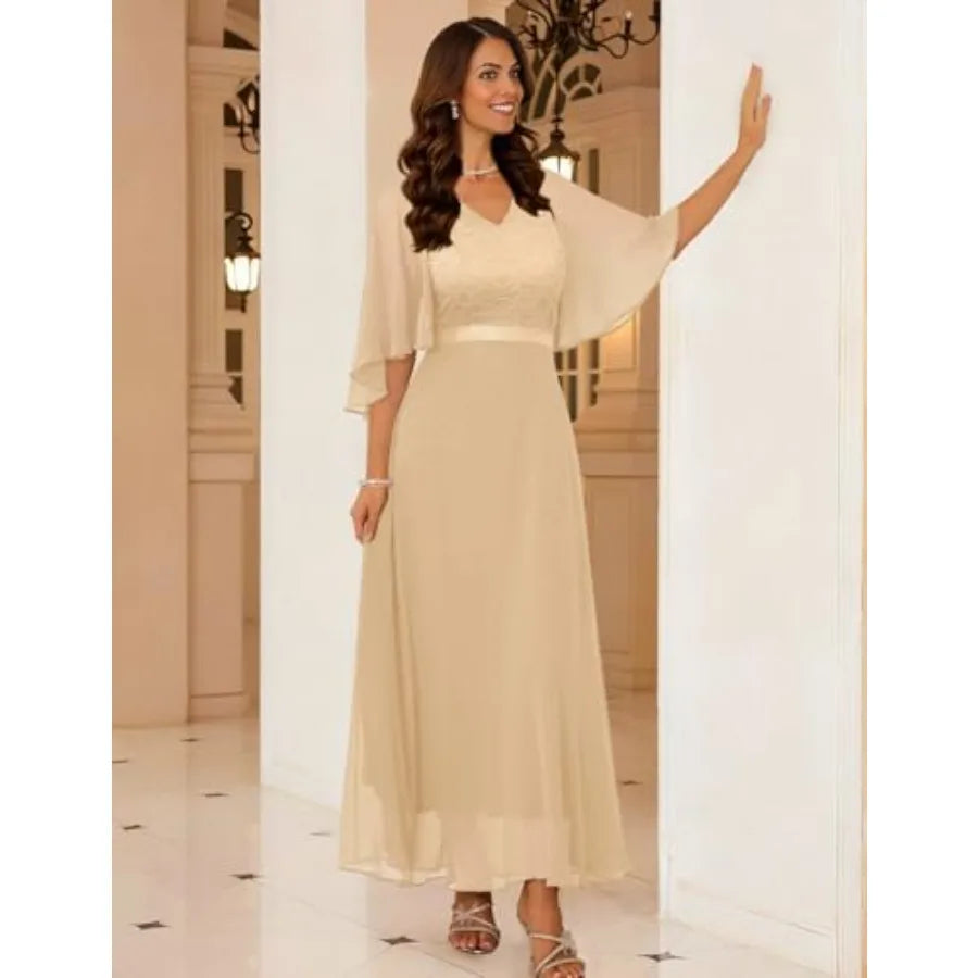 DRESSTELLS Formal Wedding Guest Dresses, 2026 Spring Bridesmaid Party Cocktail Evening Long Prom Lace Dress