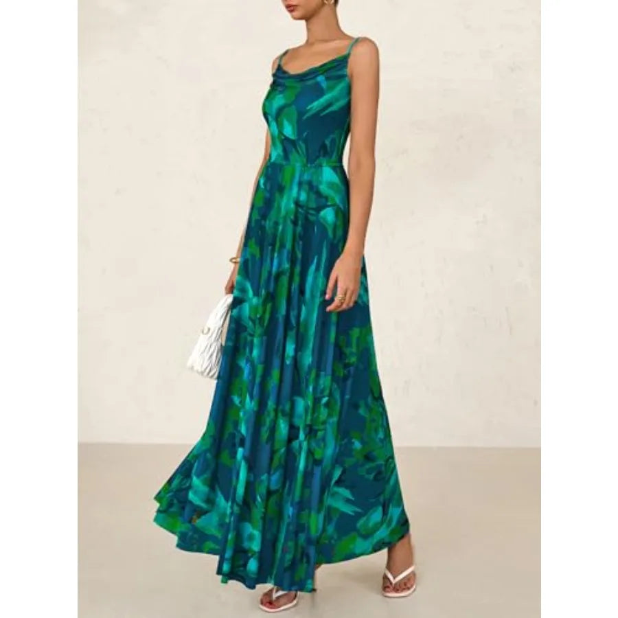 BTFBM Women Summer Floral Maxi Dresses Elegant Spaghetti Strap Dress Printed Party Dress Beach Long Dresses