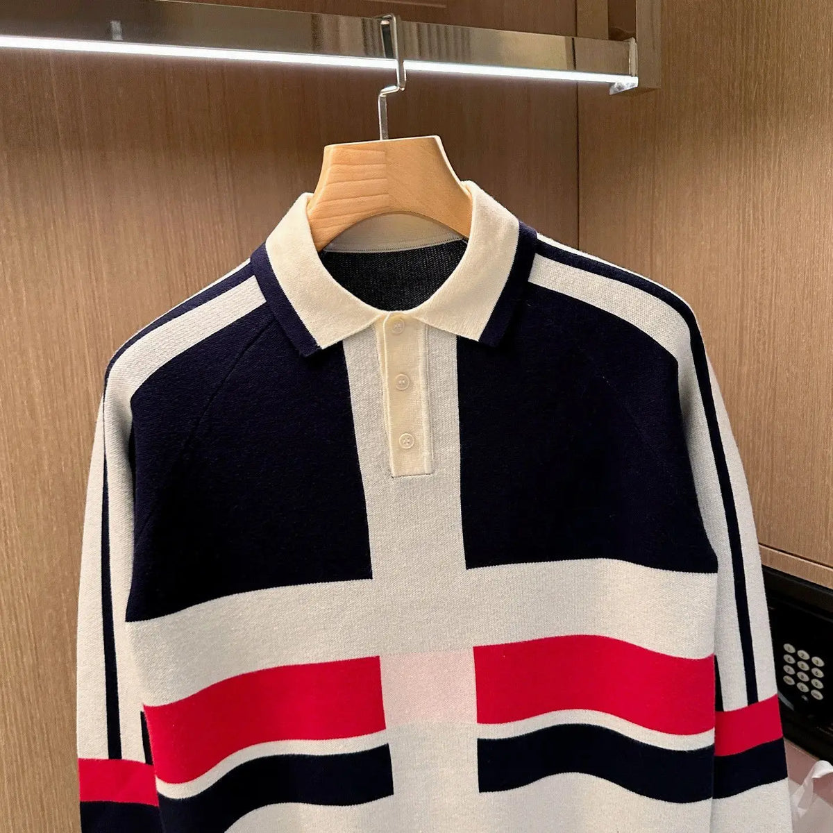 Men's Long Sleeve Knit Polo Shirt Slim Fit Casual Top