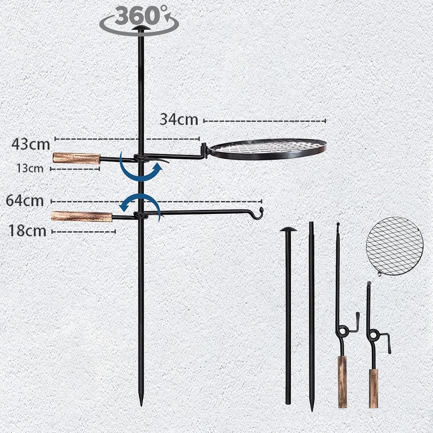 Adjustable Swivel Fire Pit Grill Heavy Duty Steel Grate for Outdoor Campfire Barbecue Cooking