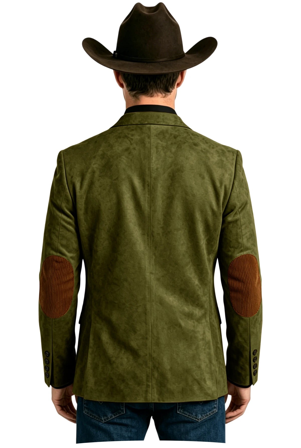 Men's Suede Blazer Western Style Two Button Sport Coat with Elbow Patches Casual Slim Fit Jacket for Business Cowboy Wedding