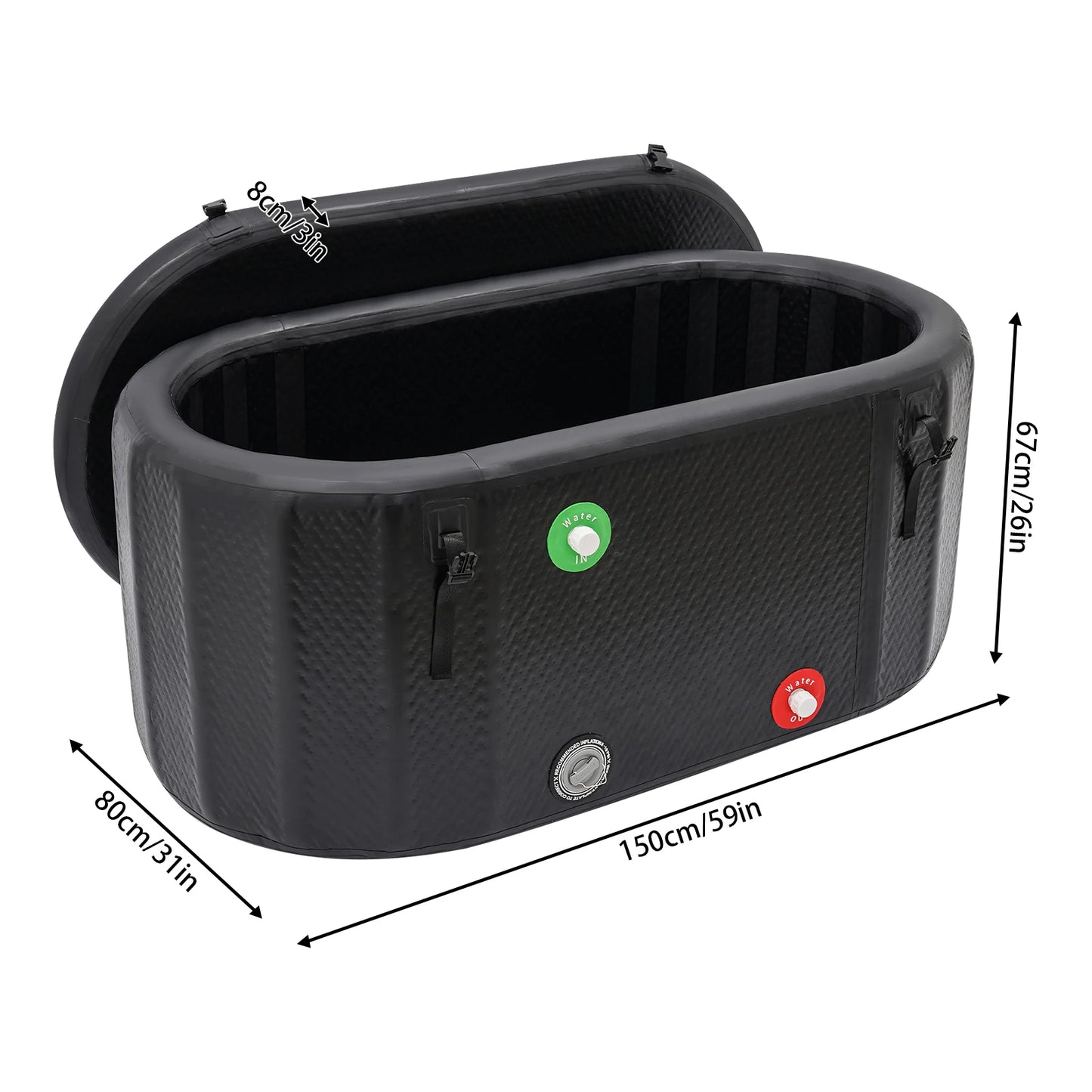 275L/370L Inflatable Cold Plunge Tub, 132*70/150*80cm Portable Tub Inflatable Ice Bucket Bathtub w/Insulated Lid