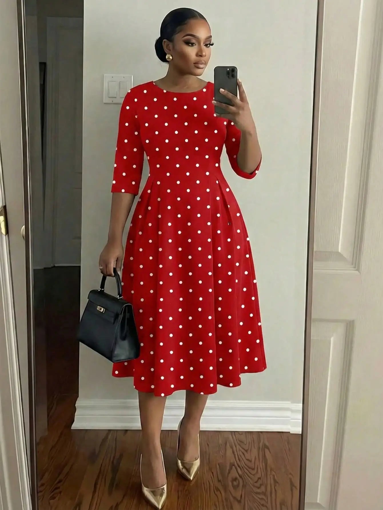 Elegant Color Block Striped Midi Dress Knee Length Black And Pink Women Spring Summer Outfit