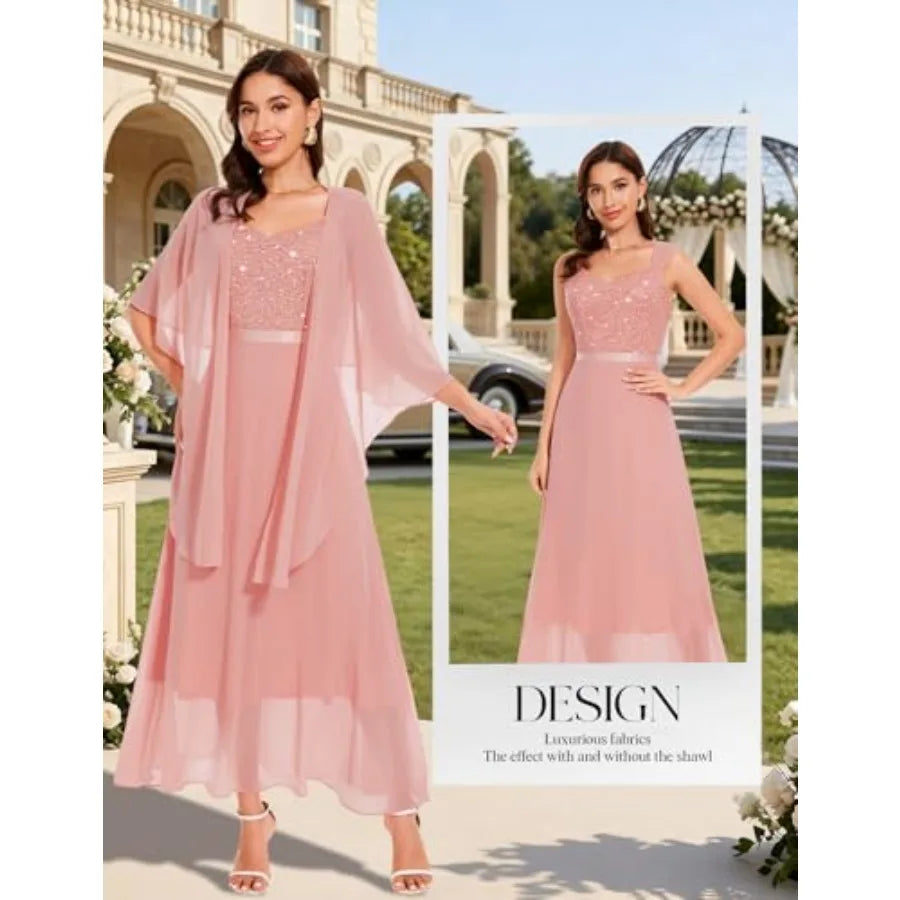 BeryLove Formal Wedding Guest Sequin Prom Dresses Cocktail Evening Lace Elegant Mother of The Bride Dress