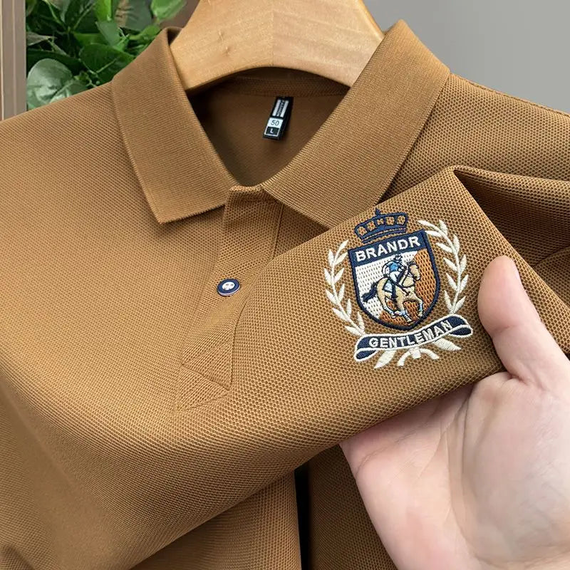 Men's Cotton Polo Shirt Short Sleeve Embroidered Turn Down Collar