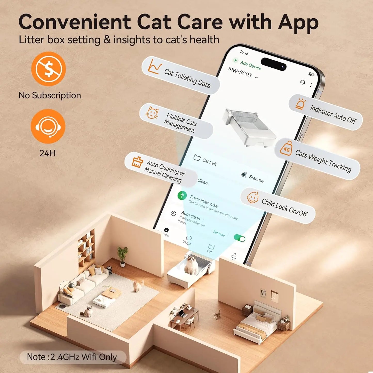 Open Top Self Cleaning Automatic Litter Box App Control Dual Rake Odor Control Anti Pinch Safety for Multi Cat, Customized