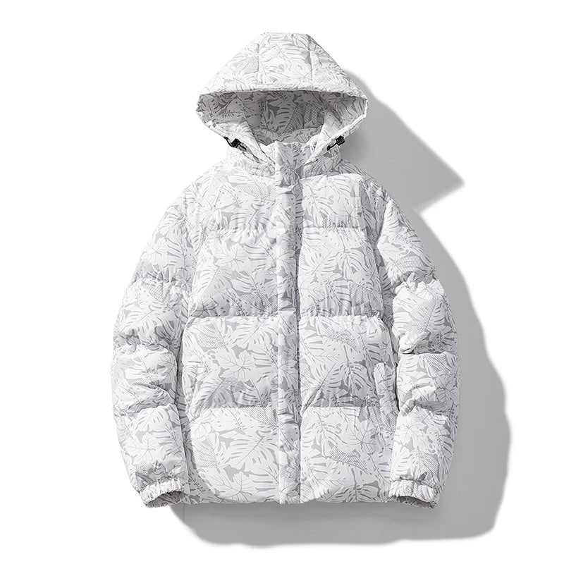 BROWON Brand Maple Leaf Printing Parkas Mans 2026 Autumn Winter New Baggy Fashion Hooded Down Jacket for Male Daily Outdoors