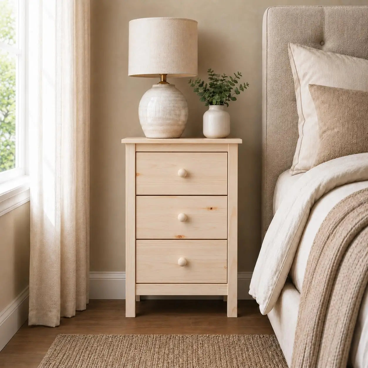 26.77" Tall Solid Pine Nightstand with 3 Storage Drawers, FSC Certified Honey Wood Bedside Table for Bedroom Storage, Customized