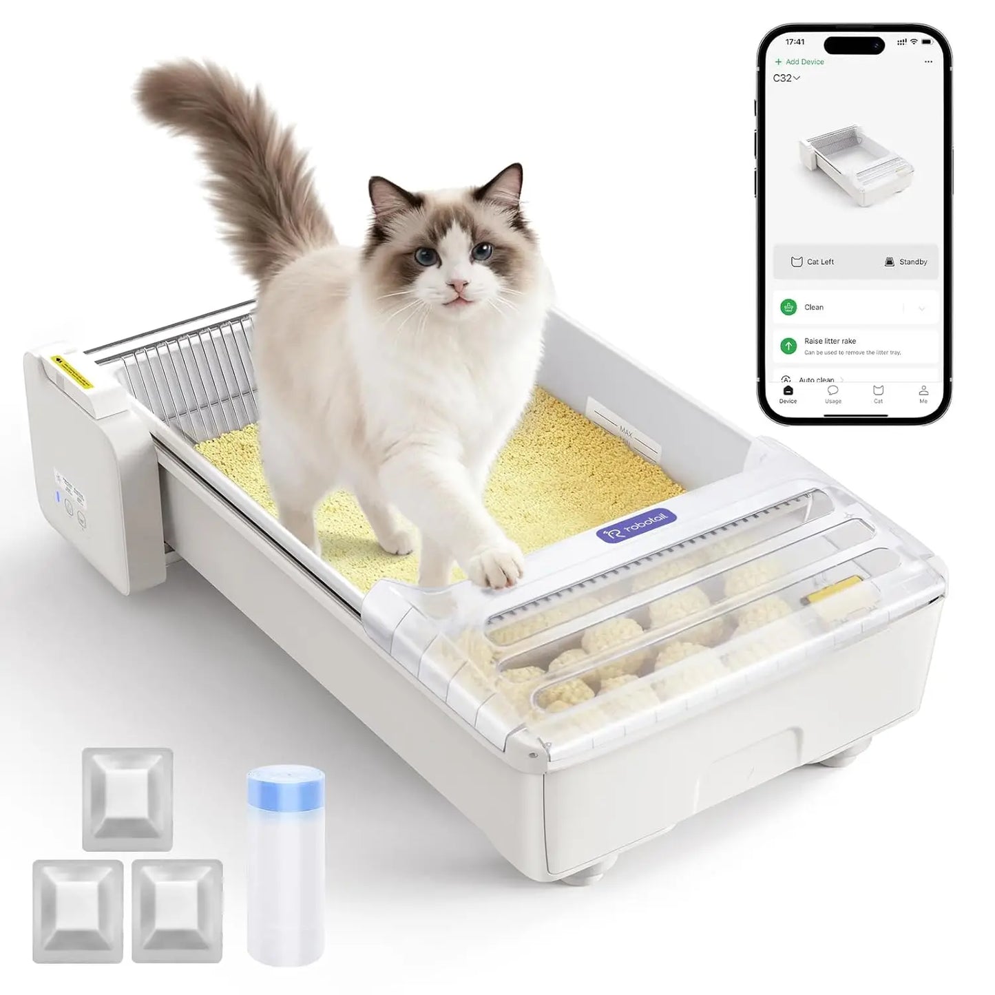 XXL Open Top Electric Self Cleaning Litter Box Spacious Waste Bin Odor Control App Control for Large & Multi Cats, Customized