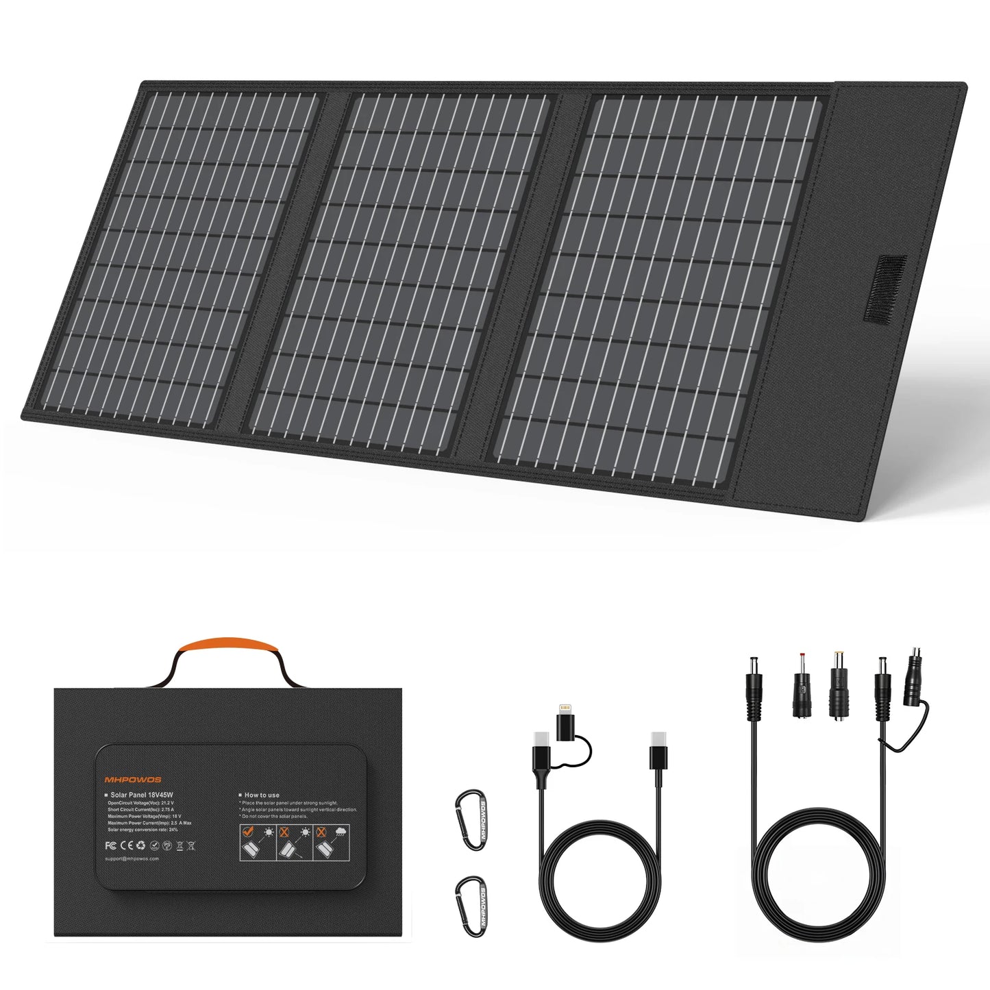 MHPOWOS Foldable 18V Solar Charger 60W 45W Portable Panel