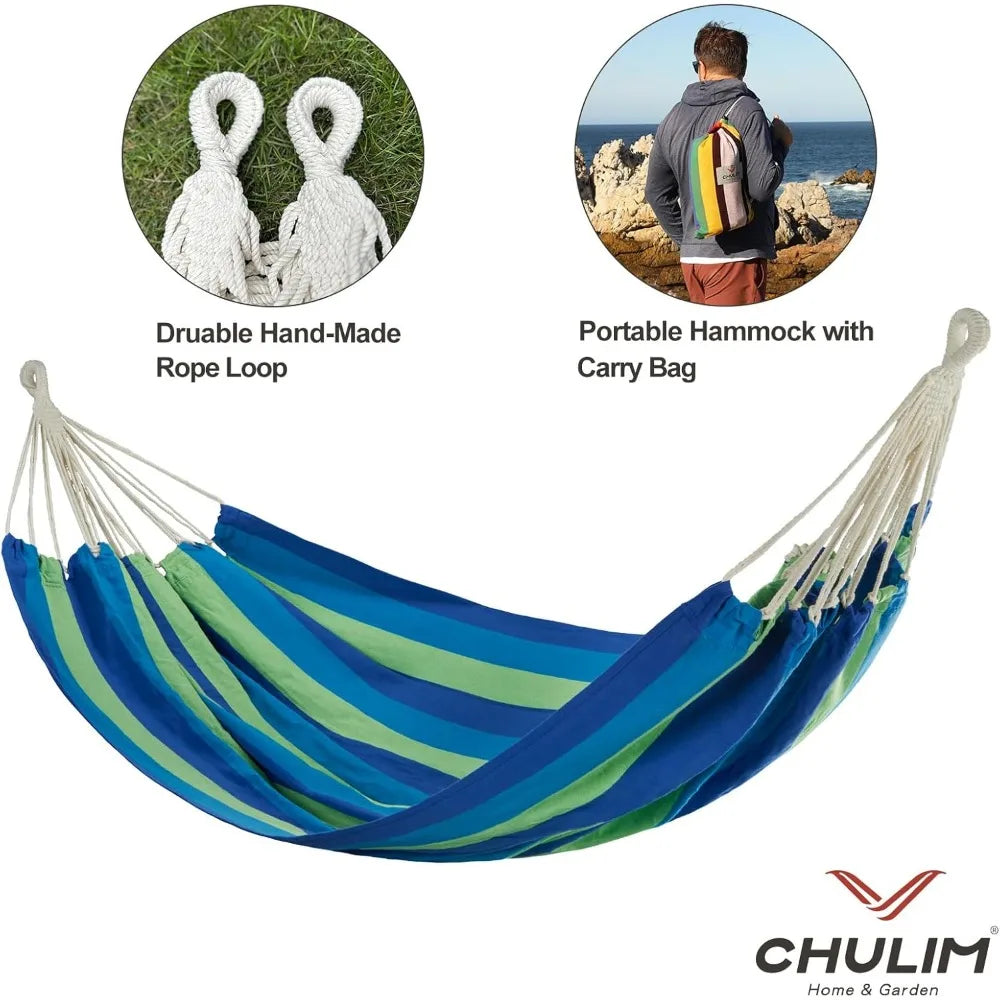 Extra Large Double Cotton Hammock 240×160cm, 450lbs Load Capacity with Tree Straps, Indoor Outdoor Camping Swing Bed