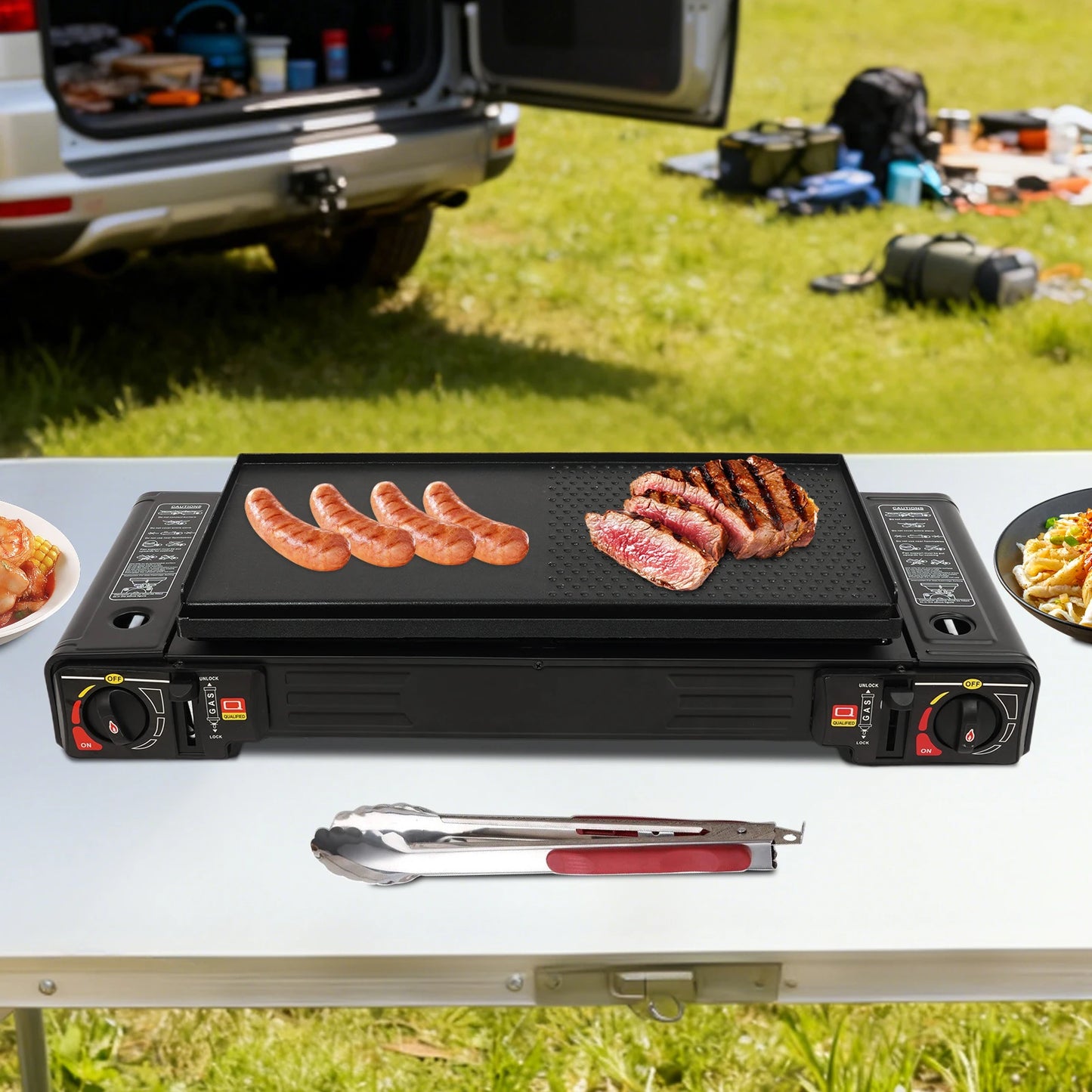 Portable 2-Burner Camping Stove With Baking Pan Case