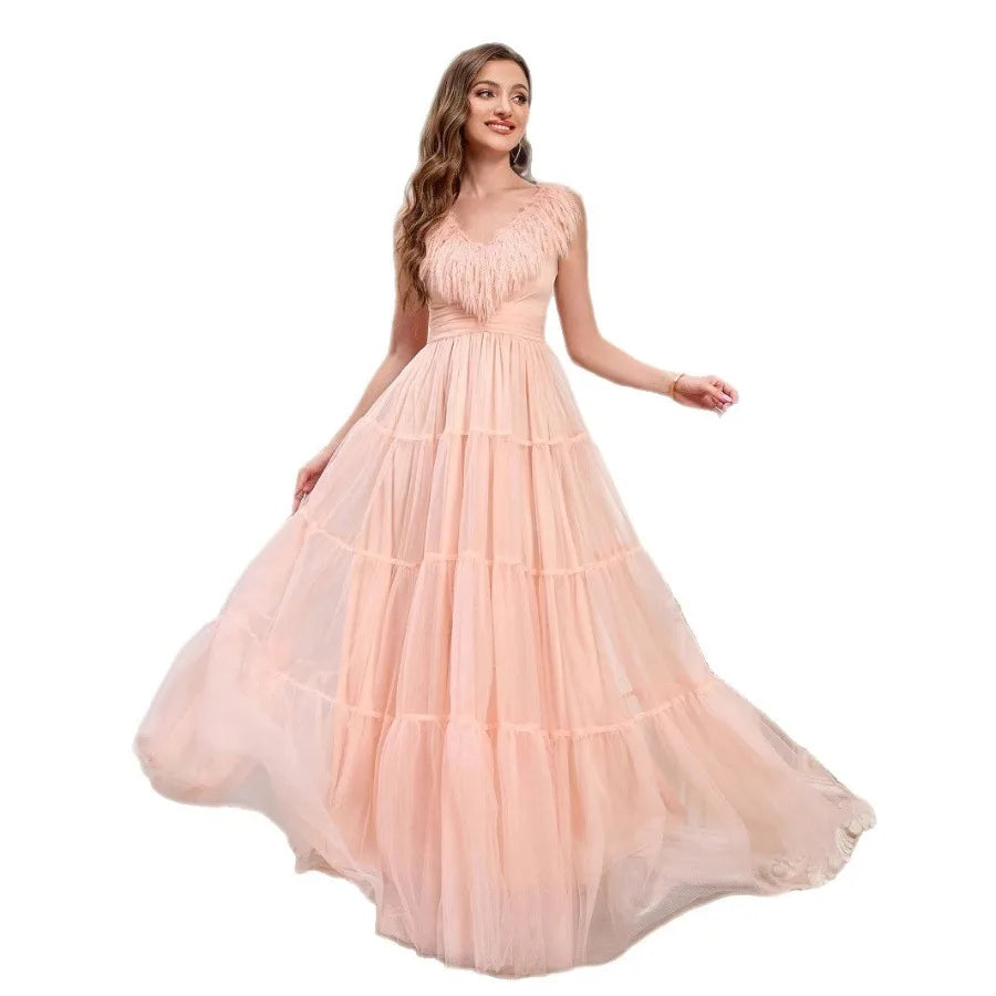 【New style】European and American new dresses - women's dress open shoulder slim party wedding bridesmaid dress skirt