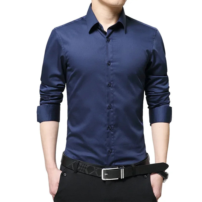 BROWON Brand Business Shirts for Men 2026 Spring and Autumn Solid 100% Cotton Wedding Men Shirts Fashion Turn-Down Shirt Men