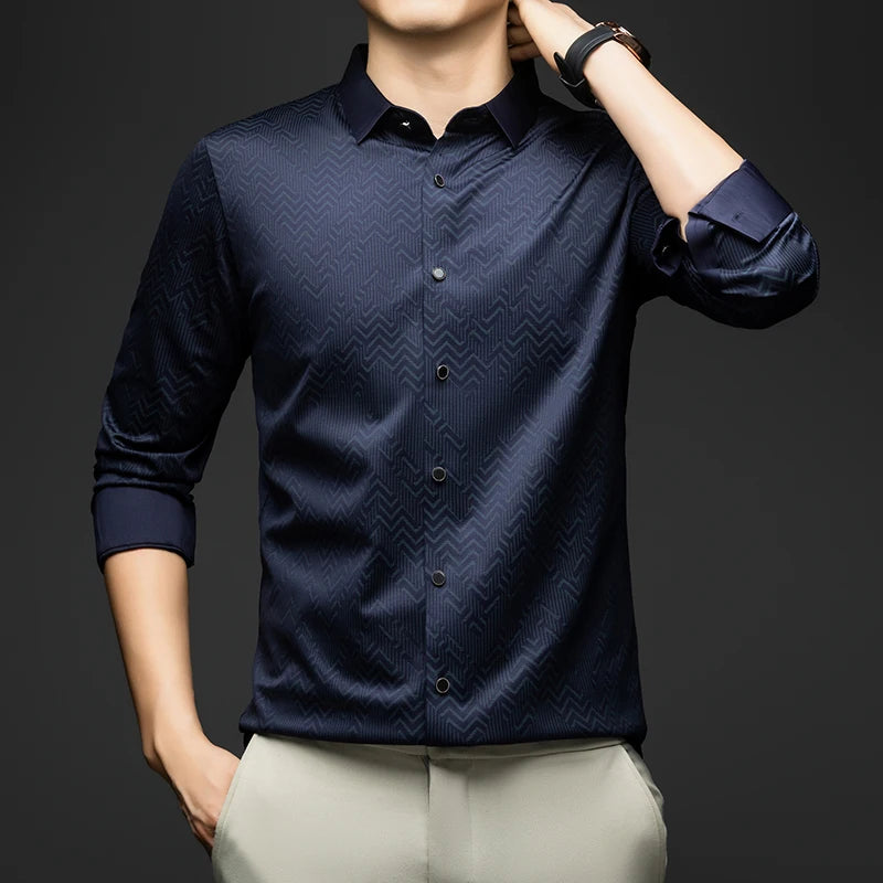 BROWON Men Shirt Long Sleeve Autumn 2026 New Solid Color Casual Luxury Shirt Man Business Office Slim Shirts for Men Clothes