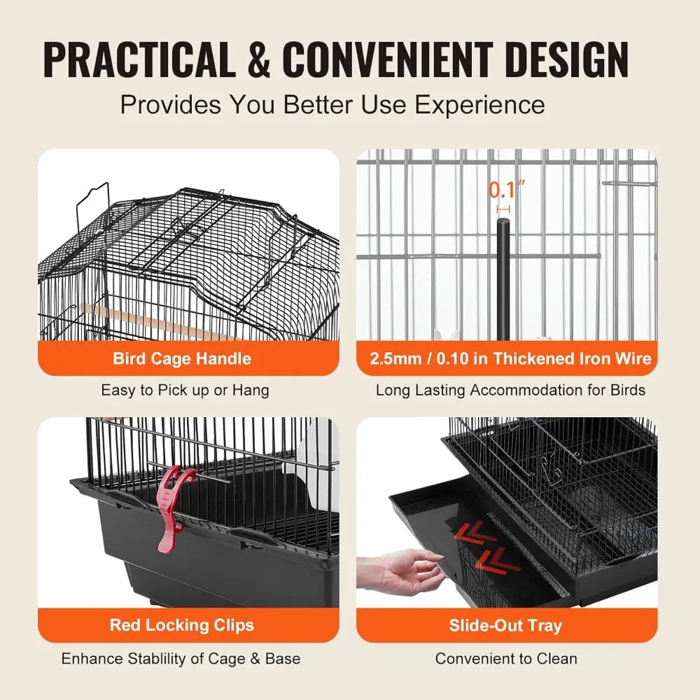 Large open-top flight cage for parakeets to conures, includes swing perch, travel-ready