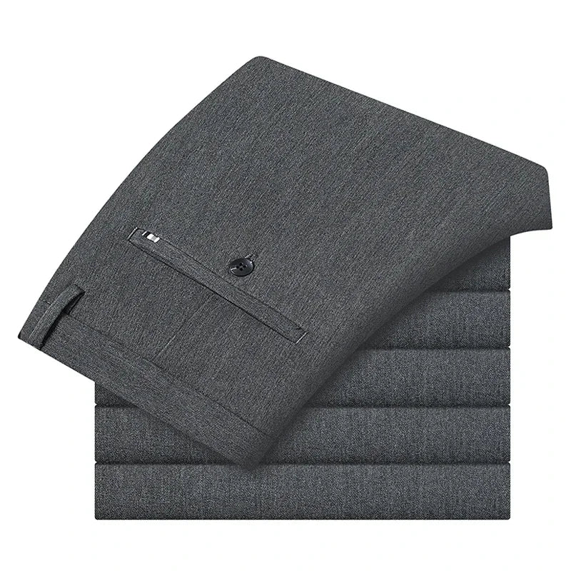 BROWON 2026 Antumn Winter Straight Suit Pants Men Solid Color Brushed Elastic Work Trousers Black Trouser for Mam