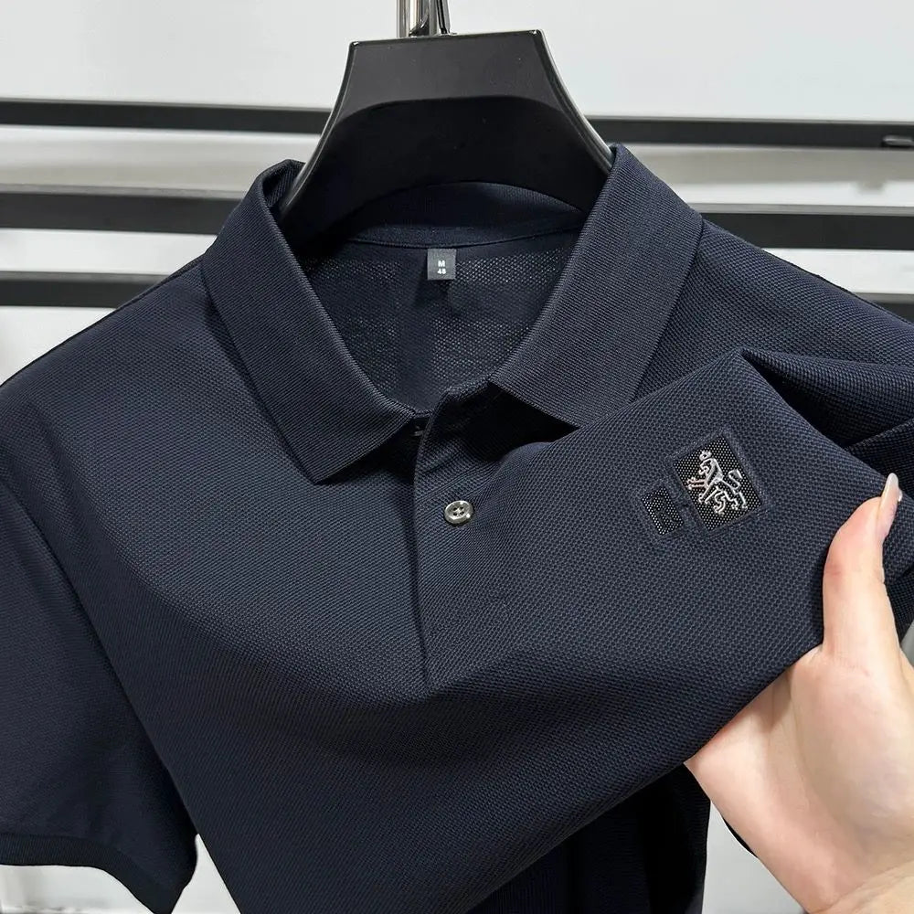 Men's Cotton Polo Shirt With Embroidered Turn Down Collar