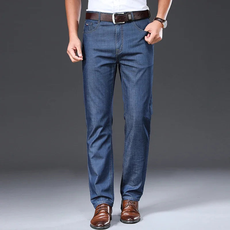 BROWON Men's Straight Fit Breathable Casual Jeans Trousers