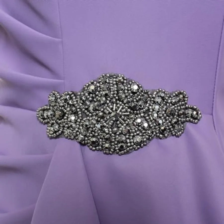 Women's Slimming Long Length ¾ Sleeve Mother of The Bride Dress with Cascade Ruffle Skirt and Side Ruching