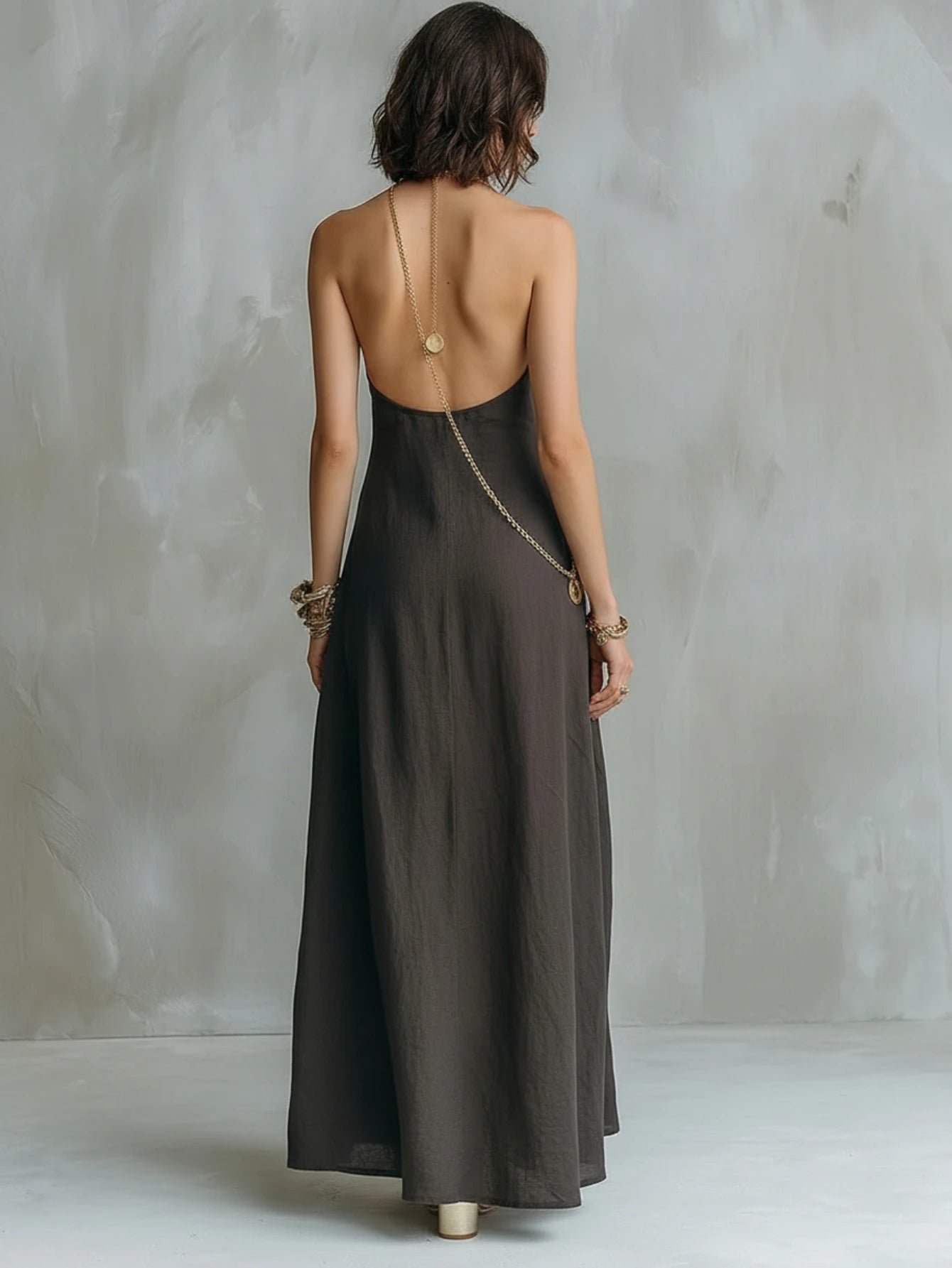 Women Halter Sleeveless Loose‑Fit Flowing Long Maxi Dress Bohemian Outdoor Holiday Party Clothing