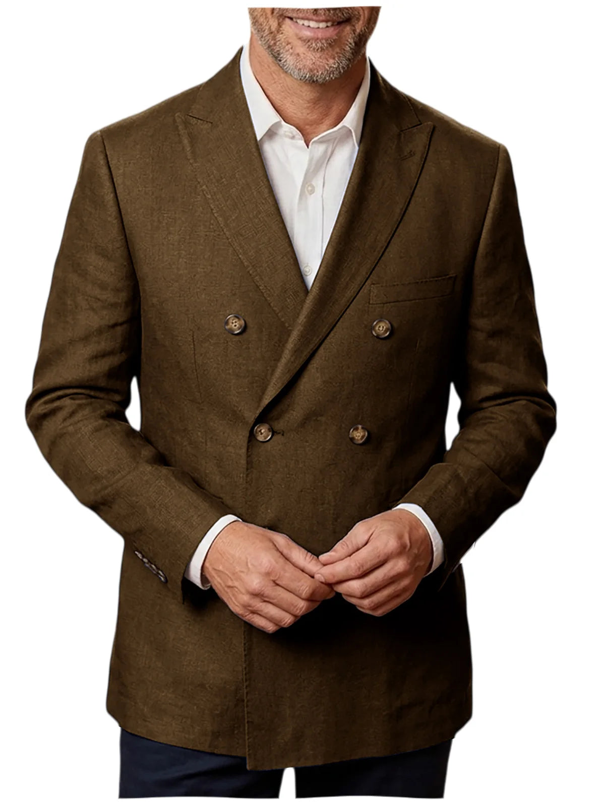 Men's Unlined Linen Blazer Double Breasted Casual Business Suit Jacket Slim Fit Formal Coat For Wedding Party Office Streetwear