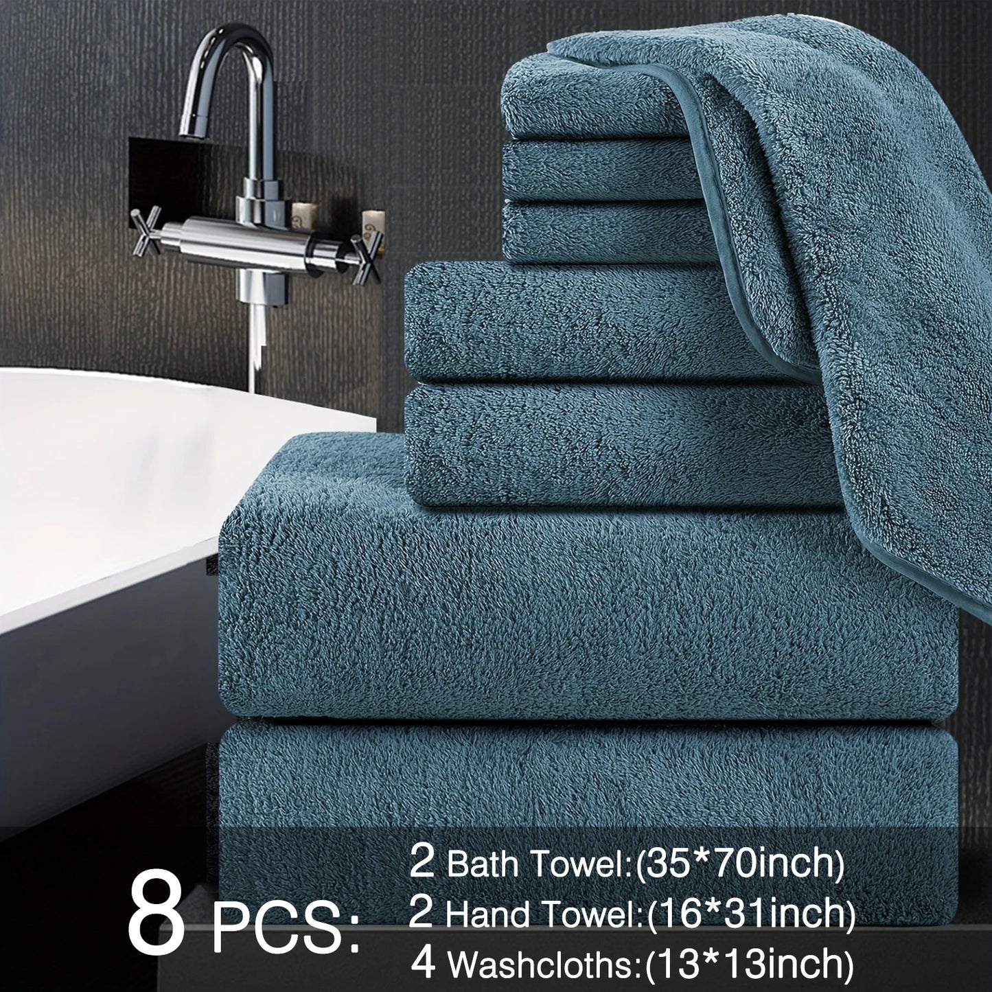 Belista Eight-Piece Bath Towels Set Soft Absorbent Quick Dry