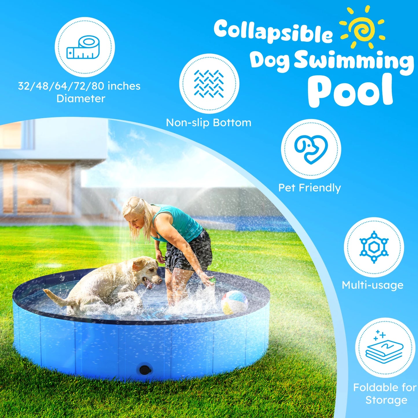 Foldable Portable Pet Pool With Anti-Slip Bath For Pets