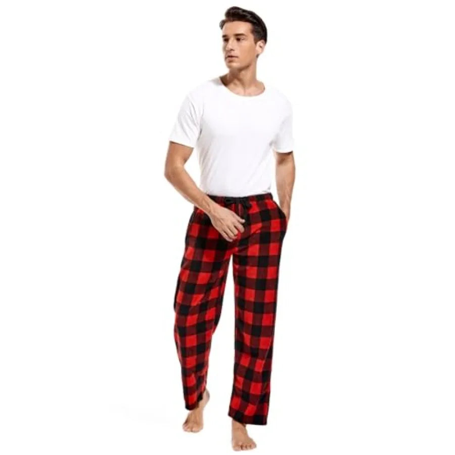 1Pack or 3Pack Mens PJ Pajama Pants Bottoms Fleece Lounge Pants Sleepwear Plaid PJs with Pockets Microfleece