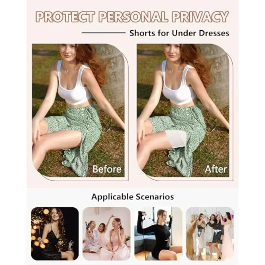 Women's Cooling Slip Shorts for Under Dresses Anti Chafing Shorts - 4-Way Stretch Nylon, Stay-Put Lace, Thin Waist
