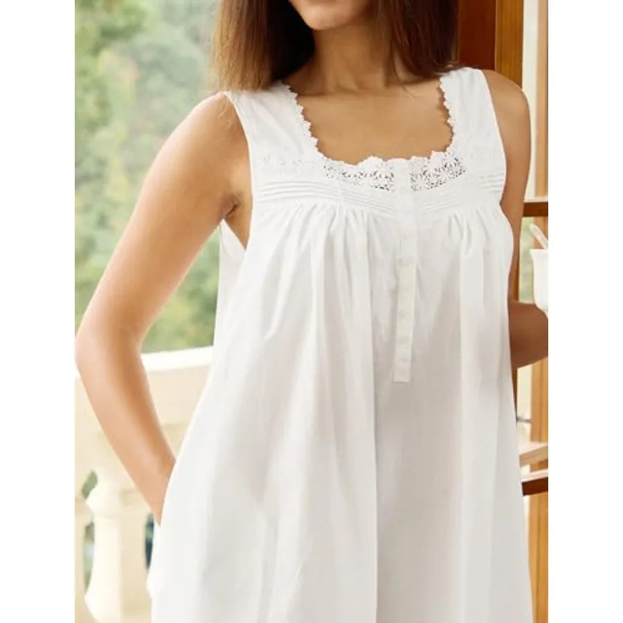 100% Cotton Nightgowns for Women Soft Sleeveless Night Gown Long Sleepwear with Pockets, XS-5XL