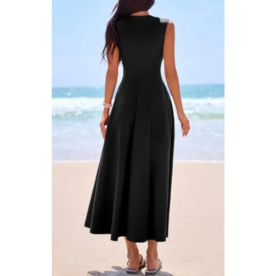 PRETTYGARDEN Sleeveless Crewneck Summer Maxi Dresses for Women 2026 Elegant Classy Semi Formal A Line Modest Party Dress