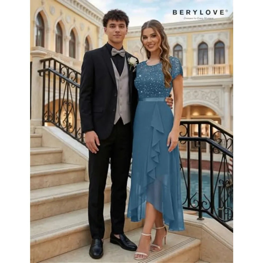 BeryLove Formal Dresses for Women 2026 Wedding Guest with Slit Cocktail Elegant Lace Long Prom Dress