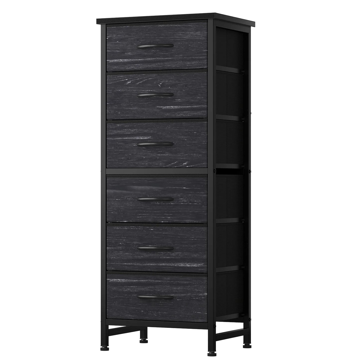JHK Tall 6 Fabric Drawer Dresser for Bedroom Wood Top and Metal Frame Skinny Chest of Drawers Narrow Storage Tower with Organization Furniture