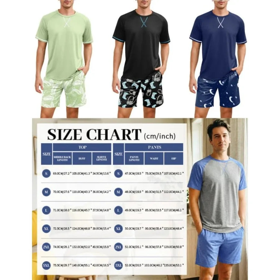 Marvmys Mens Pajama Set Cotton Summer Pjs Short Sleeve Sleepwear Lightweight Pajamas 2 Pieces Loungewear with Pockets S-2XL