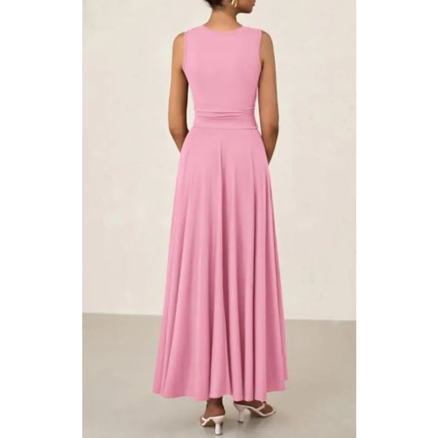 PRETTYGARDEN Womens Summer Dresses 2026 Casual Sleeveless Crewneck Aline Maxi Dress Stretch Tank Flowy Long Dresses