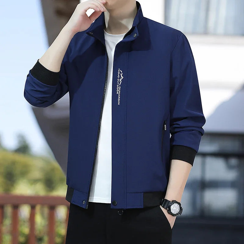 BROWON Brand Black Shuttle Jacket Man 2026 New Autumn Long Sleeve Casual Outdoors Zip Male Coat Stand Collar Oversize Man Tops
