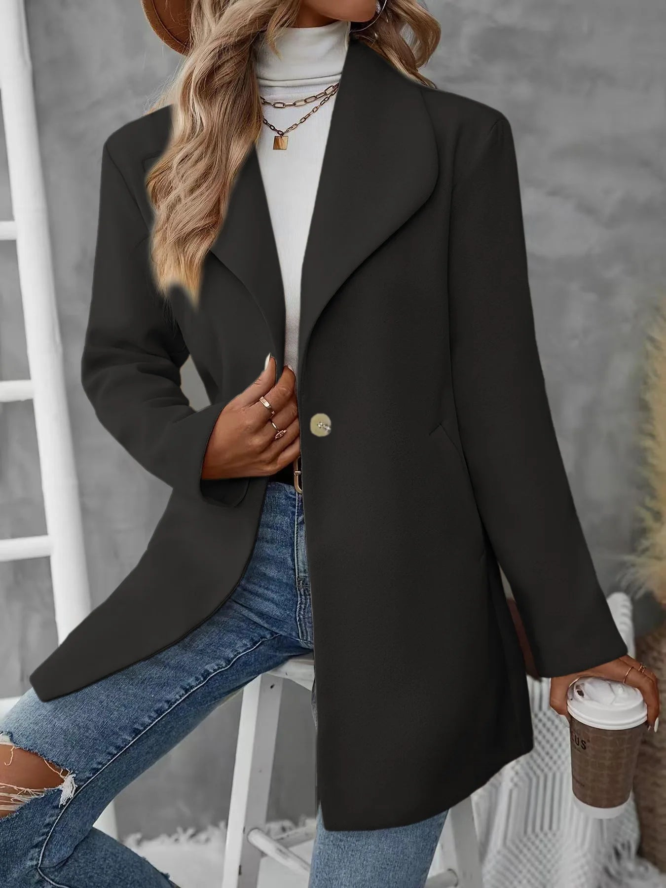 26 Autumn-Winter New Style Women's Fashion Solid Color Elegant and Graceful Women's Wool Coat Jacket