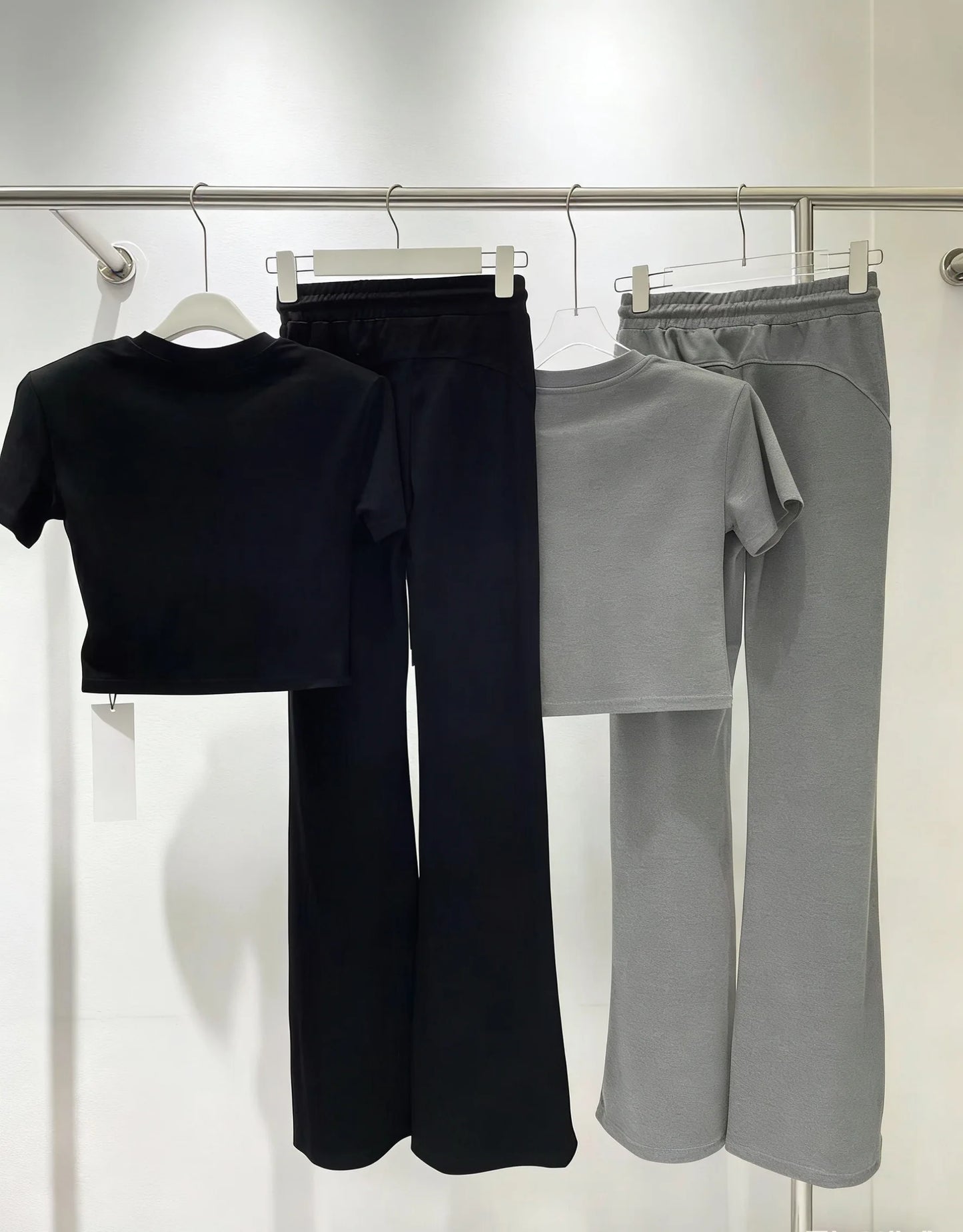 Women's Casual Slim Fit Two-Piece Set Top And Flared Pants