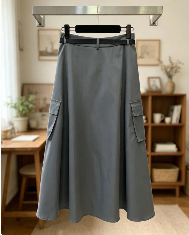 26 Summer Half Skirt New Women's Knitted Casual Hundred Fold Solid Color [Comes with Belt Skirt]