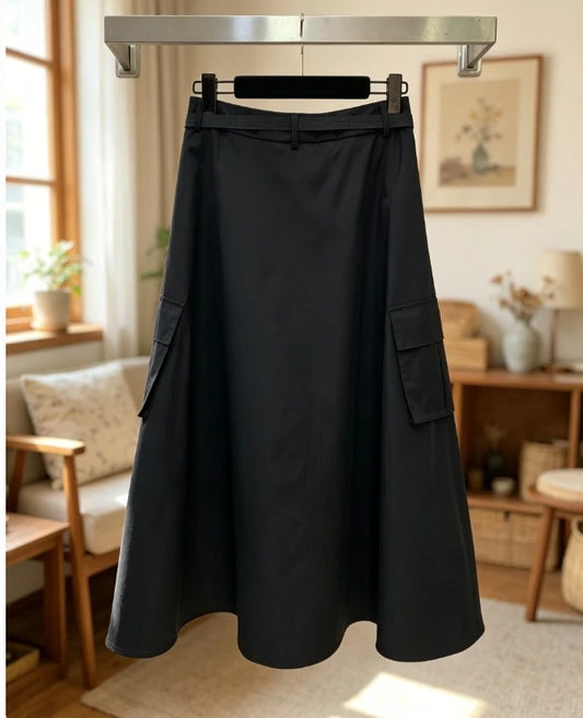 26 Summer Half Skirt New Women's Knitted Casual Hundred Fold Solid Color [Comes with Belt Skirt]
