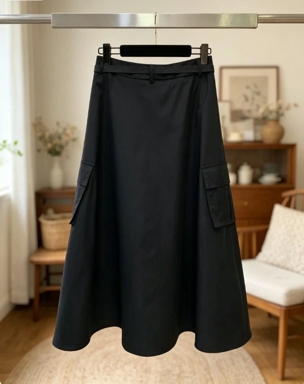 26 Summer Half Skirt New Women's Knitted Casual Hundred Fold Solid Color [Comes with Belt]
