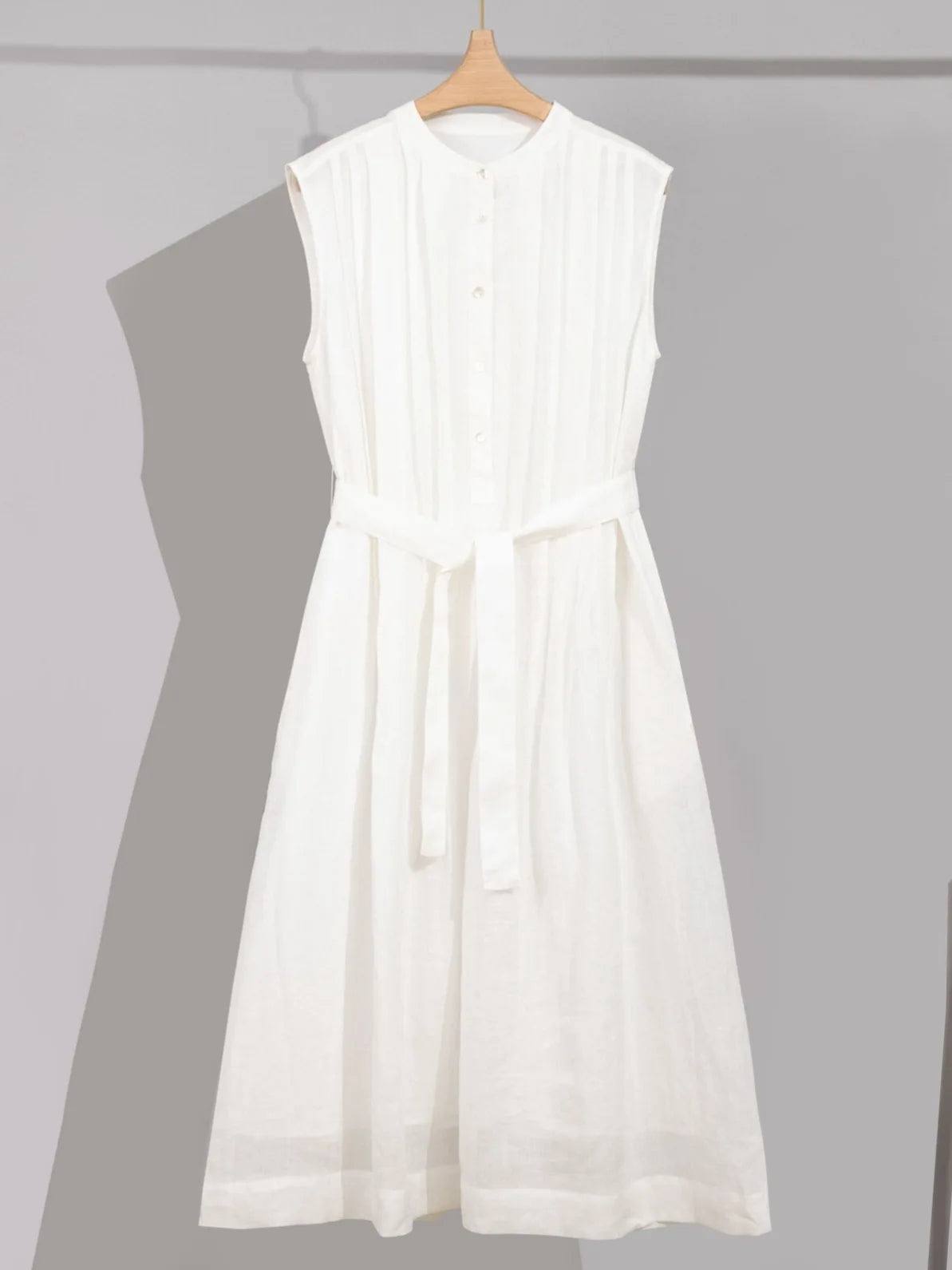 2026 New Hemp Silk Dress For Women Summer High-Class Style With Belt Sleeveless Long Dress A-Line Skirt