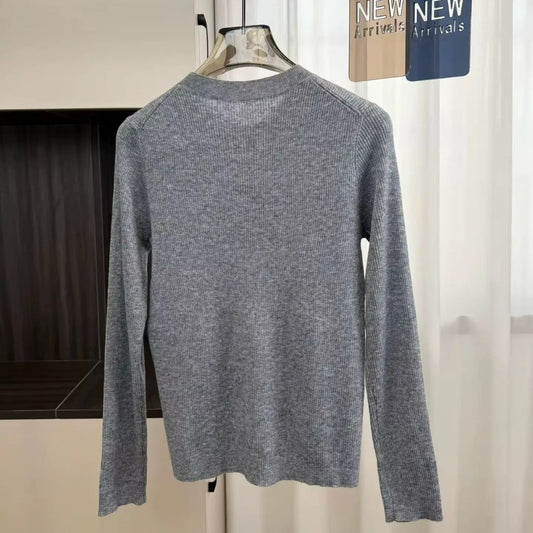 Summer Women's Knit Pullover Long Sleeve Round Neck Embroidered Top