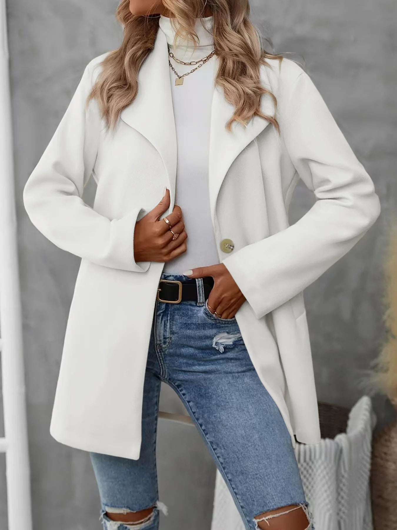 26 Autumn-Winter New Style Women's Fashion Solid Color Elegant and Graceful Women's Wool Coat Jacket