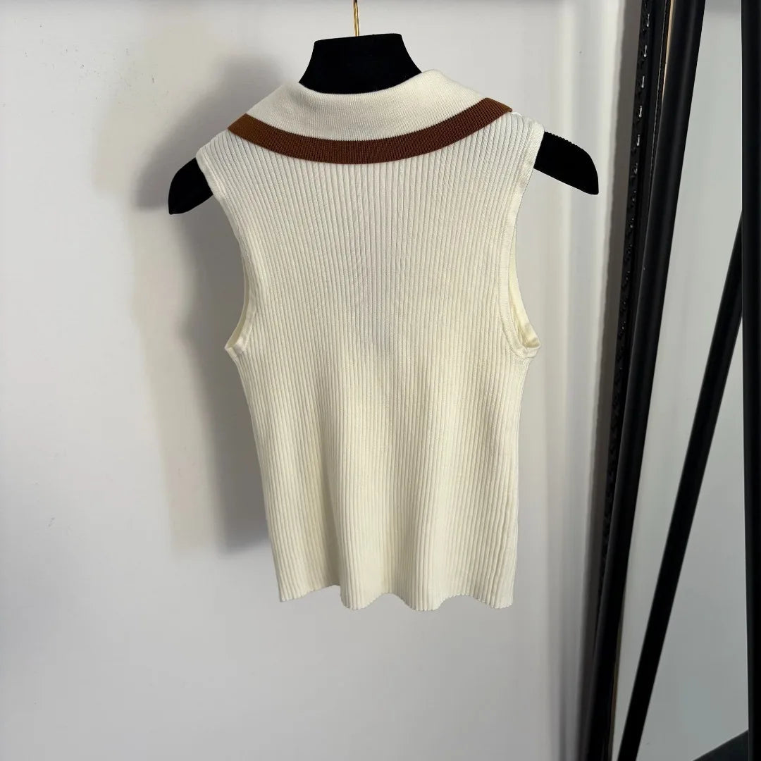 Striped Lettered Jacquard Knit Top Round Neck Short Sleeves