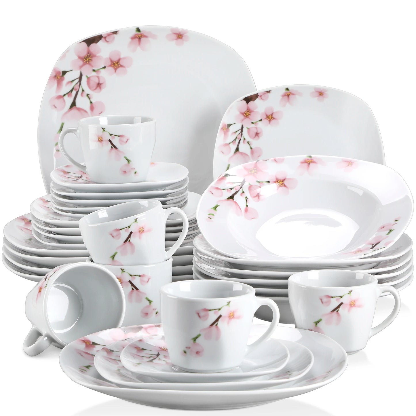 Malacasa Annie Porcelain Dinnerware Set With Plates Cups Saucers