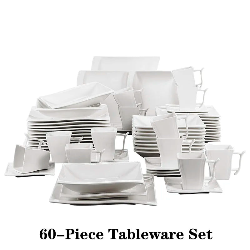 MALACASA Flora White Porcelain Dinner Set With Cups And Saucers